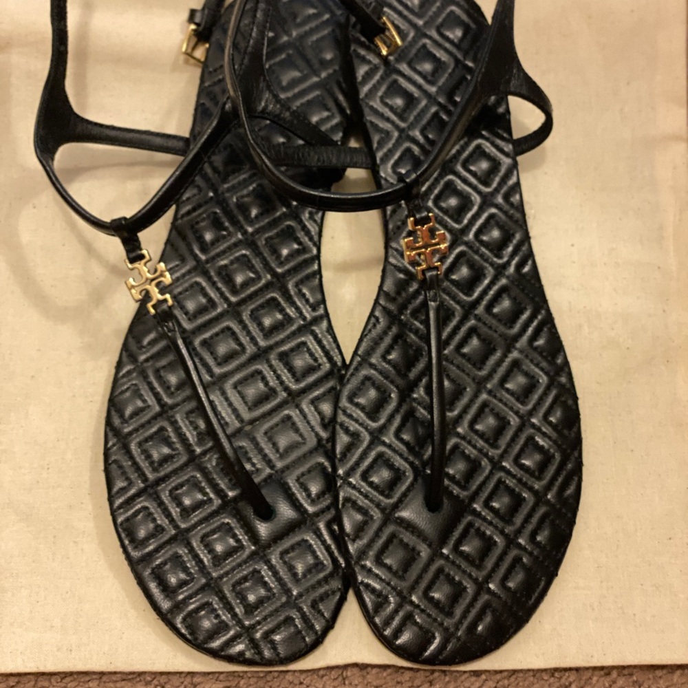 Black Quilted Tory Burch Sandals